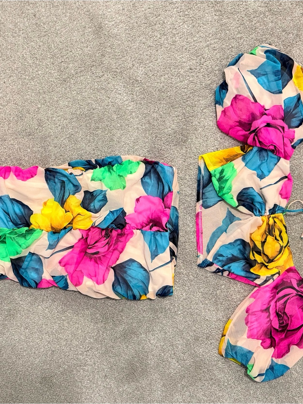 Bright Floral Crop Top and Skirt Set - Multicolor